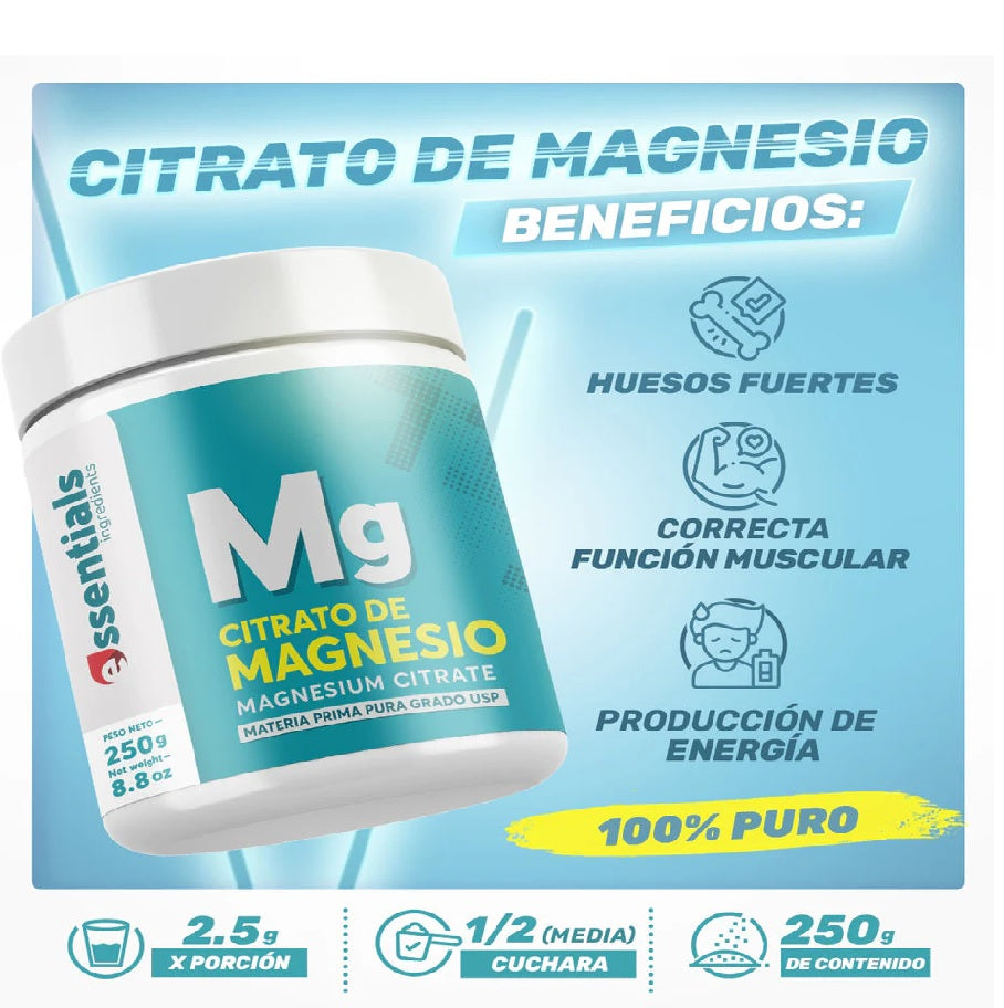 CITRATO DE MAGNESIO ESSENTIALS – 100% PURO Y DE ALTA ABSORCIÓN